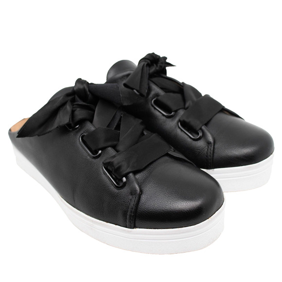 ALL BLACK Anthropologie Black Slide On Sneaker Shoes SIZE 38.5 - Picture 1 of 5